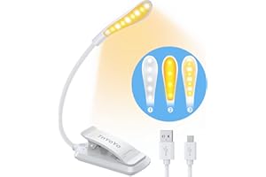 TnYoYo Leselampe Buch Klemme, klemmleuchte mit 9 LEDs, Dimmbare Augenschutz Buchlampe Led Leselampe, 3 Farbtemperatur Modi, 360 ° Flexibel Leselicht, USB Wiederaufladbare klemmlampe für Nachtlektüre