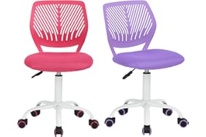 Homy Casa Juego de 2 sillas de escritorio giratorias ajustables para oficina, asiento de tela, silla de trabajo ergonómica sin reposabrazos, rosa y morado