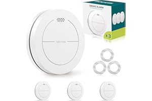 SAFELIVEO Detector de Humo, batería de 10 años, función de Silencio, sin LED Intermitente, Alarma de Humo fotoeléctrica de 85dB con Almohadillas Adhesivas, Alarma de Incendio Plana, 3Pack