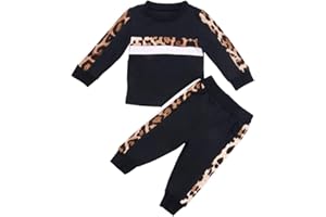 Carolilly 2 PCS Set Completo Sportivo Bambina Tuta Ragazza in Cotone Felpa Senza Cappuccio Stampa Leopardata+ Pantaloni