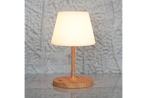 LOTITOL Outdoor Table Lamp/Cordless USB Rechargeable 4000mAh / 2700K LED/Touch Dimmable/Portable Battery Operated / IP44 Waterproof/PE Shade/Bedroom Dinning Camping Patio (9.6in, Wood Grain)