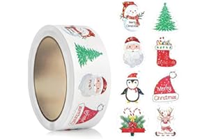 Aiceenza Christmas Stickers Roll 500PCS Self-Adhesive Glitter Christmas Stickers Merry Christmas Decoration Stickers for Envelope Sealing & Party Decoration