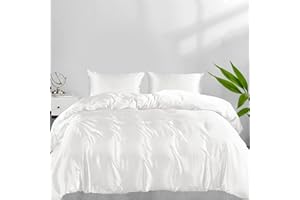 LINENWALAS 100% Organic Bamboo Single Duvet Cover Set, Silk Duvet Cover Sets for Single Size Bed 140x200 cm, Zipper Closure and Corner Ties, Soft, Cooling Bedding Set (Single, White)