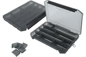 WATDENYFINE 2 Stück Köderbox Angeln, Tackle Box Angelkoffer aus Kunststoff Angelbox Tackle Box Angeln Angeltasche für Angelköder, Angelblei, Angel Koffer mit 10 Verstellbaren Trennwänden, Ködertasche Schwarz