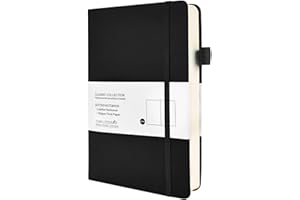Fwilo Thick Dotted Notebook A5,100gsm A5 Note Book Note Pad 320Pages Journal Notebook Eye Protection Paper Diary PU Leather Notebook for School Office Artist Writing& Note Taking (Black)
