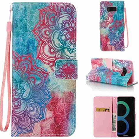 For Samsung Galaxy S8 Plus Case [with Free Screen Protector], Qimmortal(TM) Premium PU Leather Wallet Case Stand Book Type Style Cover with [Lanyard Strap] and [Credit Card Holders Slots] Flip Folio Magnetic Detachable Button Protective Case Cover For Samsung Galaxy S8 Plus(Fire red flower)