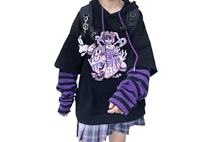 YINGKE Femme Anime Manga Sweat à Capuche Fille Japonais Kawaii Vetement E-Girl Y2K Gothique Sweatshirt Harajuku Pull