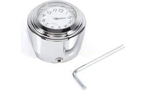 Psytfei Horloge de Guidon de Moto 7/8" 1" Montre Velo Guidon étanche Chrome vélo Guidon de Montage Montre en Aluminium Horloge Lumineuse Universelle pour Les Cruiser Chopper