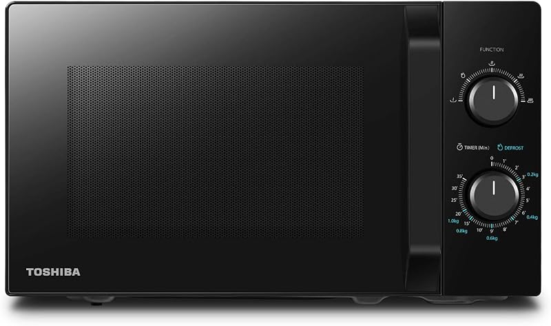 Toshiba MW2-MM20PF(BK) Mikrowelle/Solo-Mikrowelle / 20L / 800W / 5 Leistungsstufen mit praktischer Auftaufunktion/LED-Beleuchtung im Innenraum/Schwarz