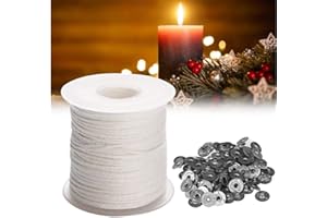 YODOOLTLY Kerzendochte aus natürlicher Baumwolle, 61 m pro Rolle, mit 100 Metalldochthaltern, Sojawachs, Kerzendochte, Bastelset