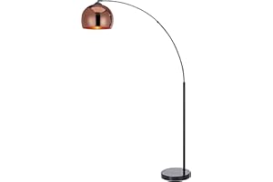 VERSANORA Teamson Home Arquer 170cm Arc Floor Lamp for Living Rooms, Home Offices, Dining Rooms, Bedrooms with Faux Black Marble Base and Rose Gold Bell Shade