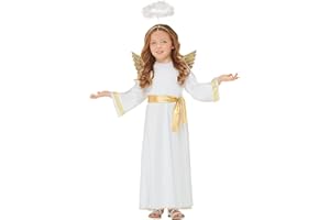 Funidelia Disfraz de ángel con aureola y alas para niño y niña, Navidad, Incluye vestido con cinturón, aureola y alas - Traje para niños para fiestas, Carnaval y Halloween, Talla 5-6 años
