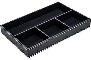 MoonSing Leather Valet Tray, Office Drawer Desk Storage Box, Men's Bedside Table Storage Tray, Pocket Empty Organiser Box, for Keys, Phone, Wallet, Coins, Jewellery (Black)