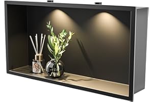 Bernkot Stainless Steel Shower Niche 24" X 12" Matte Black with Led Downlight Waterproof No Tile Needed Wall Niche for Bathroom Storage Over Mount Installation