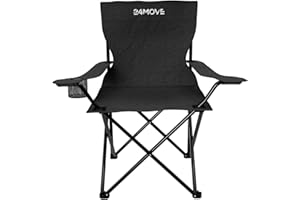 ‎24MOVE 24MOVE® Faltstuhl schwarz Campingstuhl Anglerstuhl mit Getränkehalter - Anglersessel klappbar - Klappstuhl Gartenstuhl Faltstuhl Relaxsessel Campingsessel faltbar, Polyester, für draußen oder drinnen