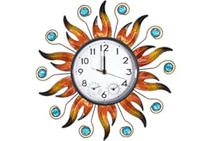 HOBYLUBY Sun Outdoor Uhr mit Thermometer und Hygrometer Combo, Silent No-Ticking Outdoor Wanduhr, wasserdichte Quarzuhr für Terrasse, Wohnzimmer, Küche, Garten, 13 Zoll