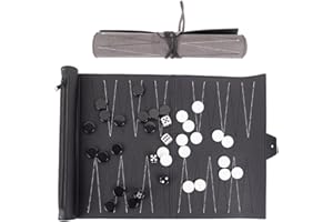 WODGOD Travel Backgammon Set for Adults & Couples | Roll-Up Design, Perfect for On-the-Go | 15 Inch Portable Board Game in Classic Black