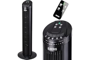 ‎EBERG EBERG Wentylator kolumnowy AIRO czarny zdalne sterowanie, wyświetlacz LED, pilot, oscylacja, 3 tryby pracy, funkcja sleep, timer, wentylator wieżowy, wentylator stojący, wentylator podłogowy