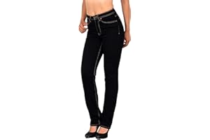 ESRA Jean Femme Droit Pantalon Taille Haute Jeans Stretch Femme High-Waist Grandes Tailles G300