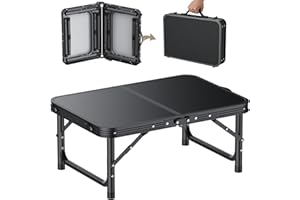 HOMGEN 58 x 40cm Folding Camping Table with 3 Adjustable Heights, Aluminum Portable Foldable Table Lightweight Picnic Table for Outdoor Indoor Kitchen Garden, 3 Heights (25/47/70cm) (Black)