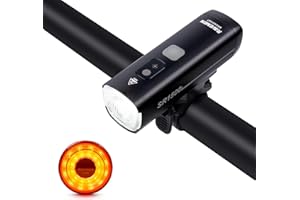 RAVEMEN Set fanalini anteriori e posteriori per bicicletta,1500 Lumen Intelligente Anteriore per Bicicletta, Ricaricabili USB C IPX7 Impermeabile per Ciclismo su Strada, Montagna e Urbano