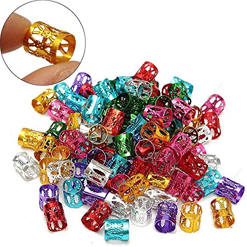 ICYANG100 Pieces 8mm Dreadlocks Beads Adjustable Hair Braid Bead Rings Cuffs Clips Tubes Hair Decorative Accessory Multicolor