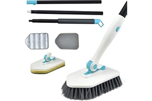 YVVV Cepillo de baño 3 en 1, Mango Ajustable de 51" (130cm), Esponja fregona giratoria 180°, para Limpiar Azulejos, lavabos y bañeras. Cepillo fijable Blanco