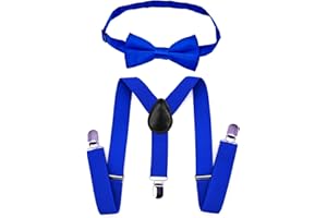 JZK Juego de pajarita y tirantes para niños de menos de 135 cm, tirantes ajustables en forma de Y con corbatín para niños pequeños, para bodas, fiestas, disfraces, azul marino, Taille unique