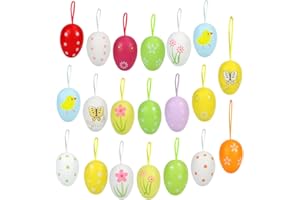 O-Kinee Ostereier Plastik, Plastik Eier Ostern, Ostereier Deko, Ostereier zum Aufhängen, Ostereier Kunststoff, Osterstrauchdeko, Ostereier aus Kunststoff mit Band, Größe: 6x4cm (20 Stück