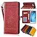 Produktbild Samsung Galaxy J5 2016 Leder Hülle,Handy Hülle Tasche Samsung Galaxy J5 2016,Ledertasche für Samsung Galaxy J5 2016,Leweiany Handytasche Samsung Galaxy J5 2016 Schutzhülle aus Echt-Leder Retro Blumen Prägung Hülle im Ständer Bookstyle Wallet Tasche Flip Brieftasche Etui Schale mit Kartenfach, Magnet und Praktischer Standfunktion Luxus Tasche für Samsung Galaxy J5 2016 - Premium Hülle in Rot