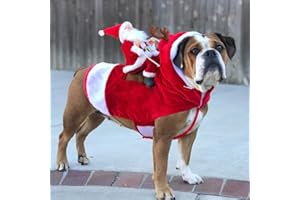 JK Running Santa Christmas Dog Costumes, Santa Claus Riding on Pet Suit Dressing up Clothing for Small Large Dogs Cats Clothes Pet Outfit