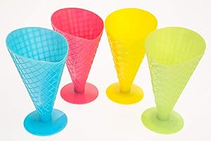 BELL'O Ice Cream Sundae Dish Pack of 4 Cone Shaped Dessert Bowl Gelato Scoop Plastic