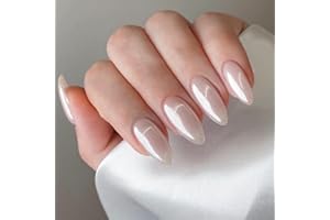 JUSTOTRY 24 Pcs Weiß Mandel Nägel Zum Aufkleben Kurz,Einfarbig Press on Nails mit Kleber,Glossy Aurora Oval Kunstnägel Fake Nails Mittel für Nails Art,French Fingernägel zum Aufkleben für Frauen