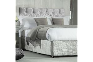 MK HOME TEXTILE Divan Bed Base Wrap Silver Grey Crushed Velvet Valance Deep Fitted Sheet Frame Cover Elasticated Bed Skirt Single Double King Super King Size (Double)