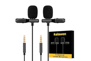 Kalawen Lavalier Microphone 2 condensateurs omnidirectionnels Lapel Mic pour Smartphone Android 3,5 mm iPhone, PC et Appareil Photo avec Deux câbles de rallonge de Microphone de 2 m pour Interview,