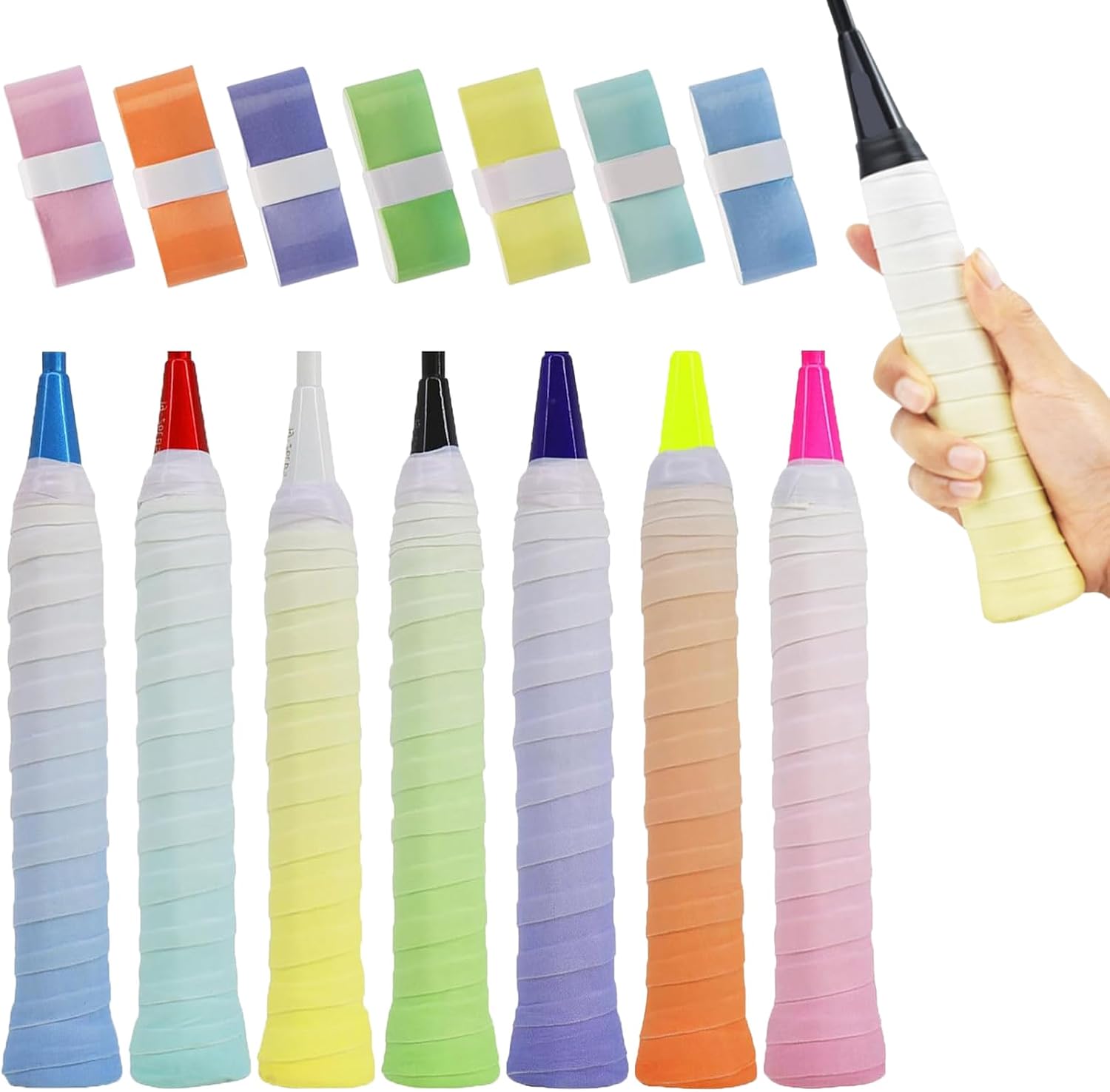 LIUYIDM 7 Piezas Overgrip Antideslizante Tenis 2.5x110cm Bádminton Raqueta Grip Cinta de Agarre para Raqueta de Tenis, Pegajoso, Duradero, Absorbente, para Tenis Bádminton Squash Racketball