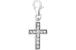 Quiges Charm Pendentif Breloque avec Fermoir Femme Plaqué Argent Croix en Zircone Blanche