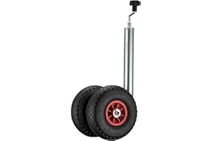 Wiltec Servotimone con Ruota di appoggio Doppia, Portata 200 kg, Supporto per rimorchio con Pneumatici gonfiabili, ruotino di appoggio, Altezza Regolabile 66-86 cm, per rimorchi e Caravan