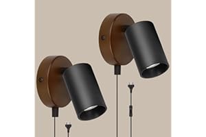 TaFiCo Lámpara de Pared con Interruptor y Cable - Madera de Apliques Luz de Pared Dentro de GU10 - Lámpara de Pared Vintage Retro Para Sala de Estar Cocina - 2 Piezas Sin Bombillas