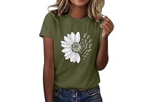 HOOUDO Womens Summer Tops Trendy Round Neck T Shirts Plus Size Letter Shirts Cotton 2024 Retro Shirt Loose Fit Work Yoga Pullover Tee