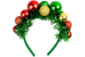 ALYAR Christmas Balls Hairband Novelty Baubles Head Boppers Xmas Baubles Glitter Tassel Headband 10 Bauble Red Green Gold Cute Headwear For Women Festive Fancy Dress Parties Holiday Hair Accessories (1pc)