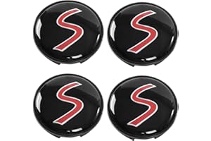 SANTUO 4 PCS 54mm Wheel Centre Hub Caps Rim for Mini Cooper R50 R53 R56 Replacement Stylish Black Car Wheel Covers with Red S for Mini Cooper S series