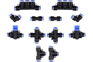 BIYM 12pcs Poussée Pneumatique pour Relier Raccords Kit de Joint de Tuyau ID 8mm OD 5/16 Pouce Tube Croix Coude Tee Droite Vannes Manifold Main Professionnel