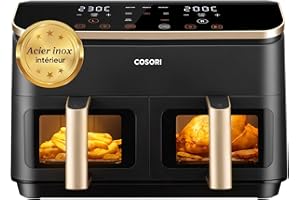 COSORI Air Fryer 2 Compartiments 8.5L, 8-en-1 Airfryer Friteuse Sans Huile, 71% D'efficacité énergétique, 85% de Carburant En Moins, 55% Plus Rapide, 8 Portions, Va au Lave-vaisselle, Or