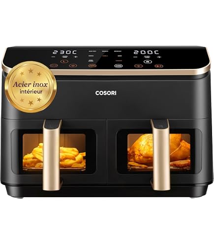 Friteuse à Air M Mimotec Double Touch 11 L (2x5,5L) - Sans Huile, 2850 W, écran Tactile, 10 Programmes