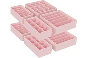 SONGMICS Lot de 8 Séparateurs de Tiroirs, Organiseur de Sous-vêtements Pliables, pour Soutiens-gorge, Culottes, Chaussettes et Cravates, Boîtes de Rangement en Tissu pour Armoires, Rose RUS008P01