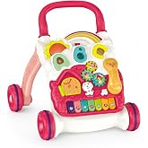 VARDEM Piyanolu 4&rsquo;&uuml; 1 Arada Pembe Bebek Y&uuml;r&uuml;me Arkadaşı, Işıklı ve M&uuml;zikli Aktivite Oyuncağı, Hız Ayarlı BIB-6018
