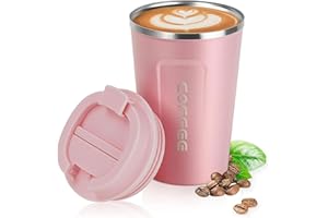 ERBO Kubek do kawy na wynos, kubek termiczny ze stali szlachetnej, szczelny, z pokrywką, przyjazny dla środowiska, różowy, 380 ml