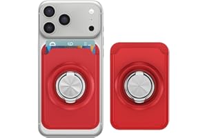 IMEIKONST Porte-Cartes Wallet avec Support en Métal, Magnétique Mince Portefeuille pour iPhone 17/16/15/14/13/12 Série et Certains Appareils Samsung Galaxy, Compatible avec MagSafe. Rouge KB