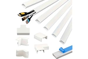 MOEM&AN 6x1metro (16x16mm) Canaleta Cables Pared Adhesivo | 6 Canaletas Cables de 1metro de Largo y 10 Accesorios - Cubre Cables Color Blanco para Proteger o Esconder Cables